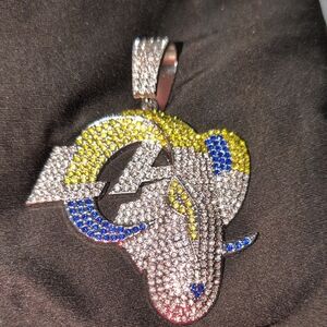 Unk Silver and Blue Rhinestone Pendant (LA Rams)